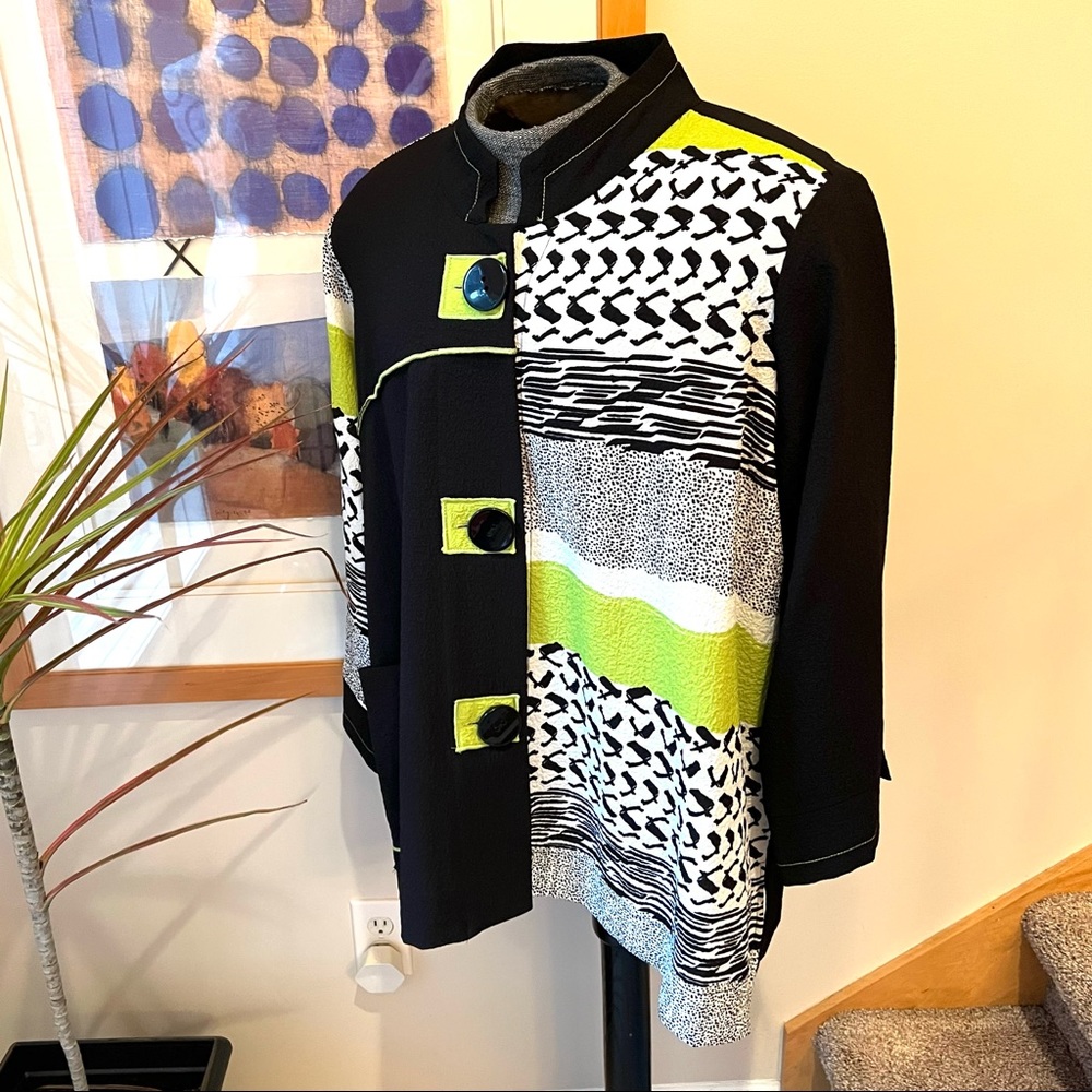 Ali Miles Black and Lime Green Patterned Women's Jacket